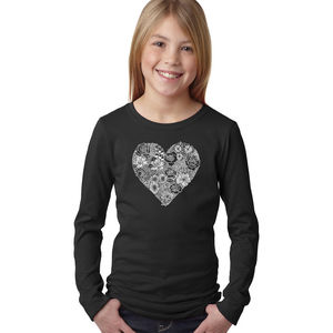 Girl's Word Art Long Sleeve - Heart Flowers